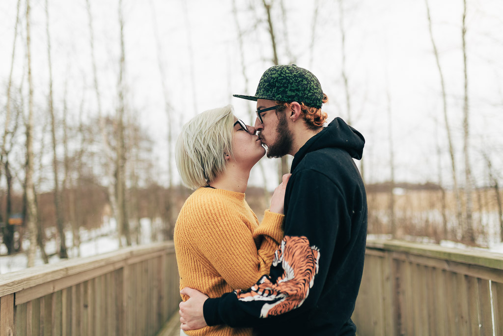 Destination photographer - Couple kissing during photoshoot in Finland