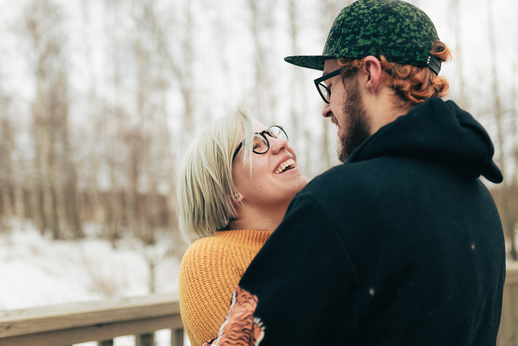 Destination photographer - Couple smiling during photoshoot in Finland